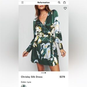 Reformation Chrisley Silk Wrap Dress - Green